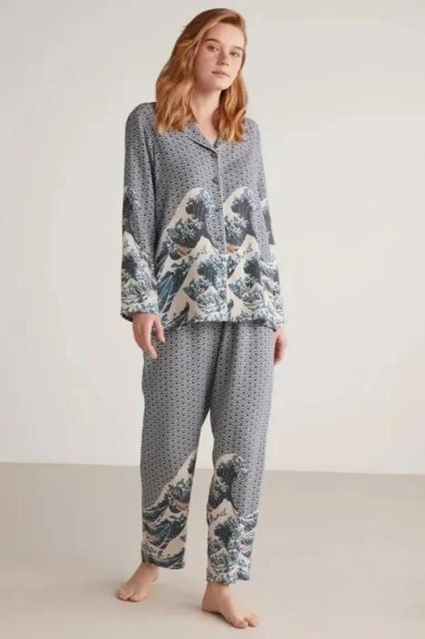 MDB Nautıca W617 Kadın Uzun Kollu Önden Düğmeli Pijama Takımı - Image 1