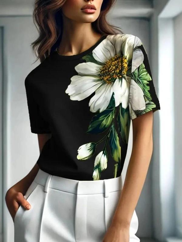 MDB Kadın Kısa Kollu Bisiklet Yaka çiçek Baskılı Süprem Bluz - Image 1