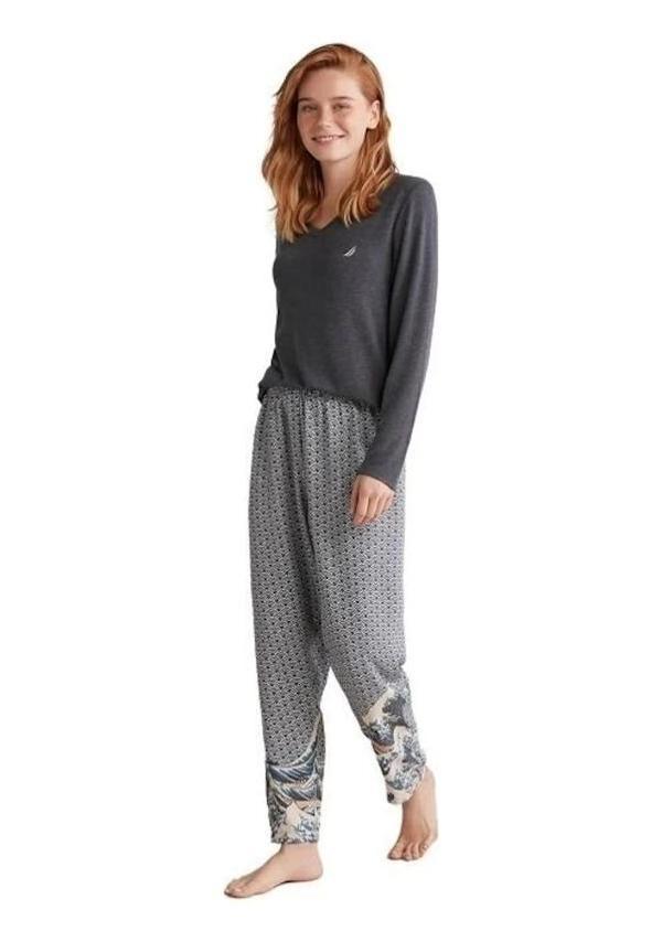 MDB Nautıca W618 Kadın Patlı V Yaka Uzun Kollu Pijama Takımı - Image 1