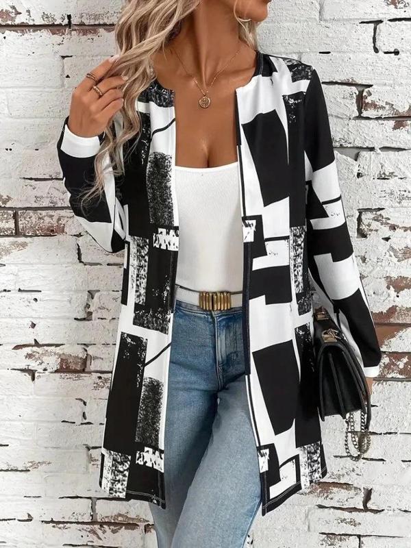 MDB Kadın Uzun Kollu önü Açık Desenli Modal Kısa Ceket - Image 1