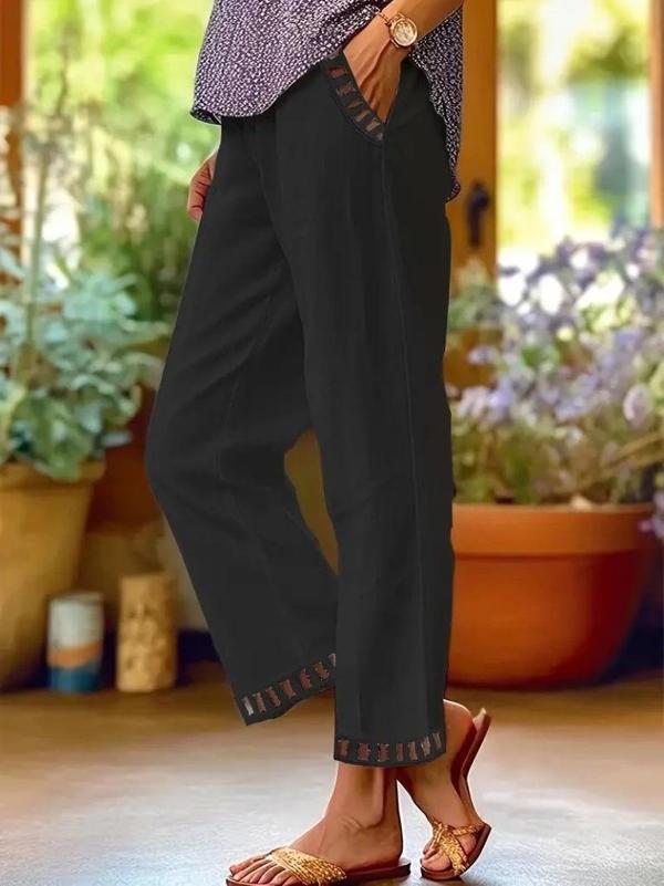 MDB Kadın Beli Lastikli Bağcıklı Cep Ve Pantolon Ucu Güpür Detaylı Pantolon - Image 1