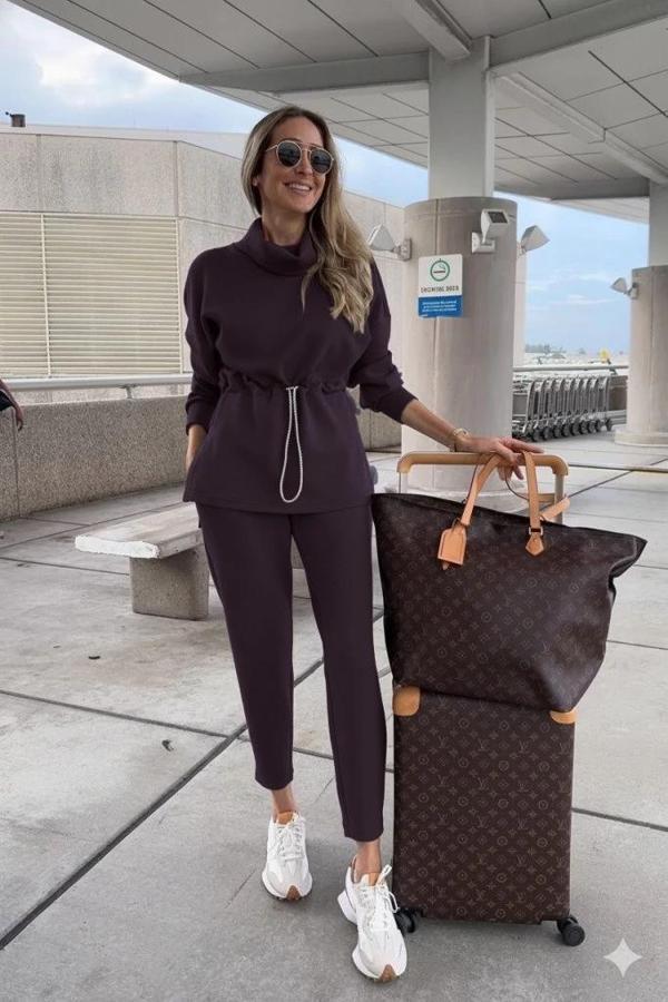 MDB Kadın Uzun Kollu Balıkçı Yaka Belden Lastikli Modal Bluz Ve Pantolon Ikili Takım - Image 1