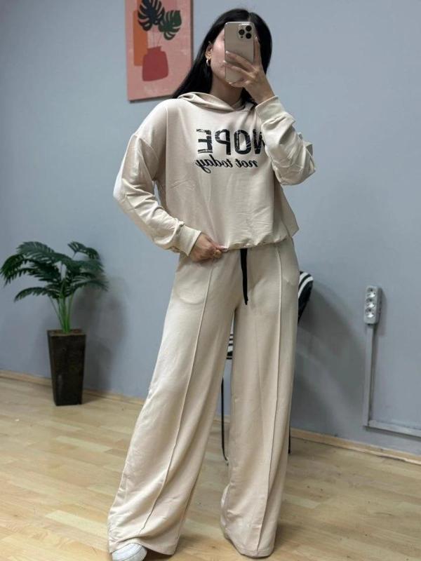 MDB Kadın Uzun Kollu Nope Baskılı Beli Ribanalı Ikili Takım - Image 1