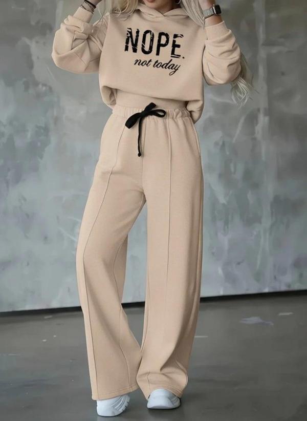 MDB Kadın Uzun Kollu Nope Baskılı Beli Ribanalı Ikili Takım - Image 1