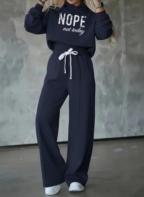 MDB Kadın Uzun Kollu Nope Baskılı Beli Ribanalı Ikili Takım - Image 1