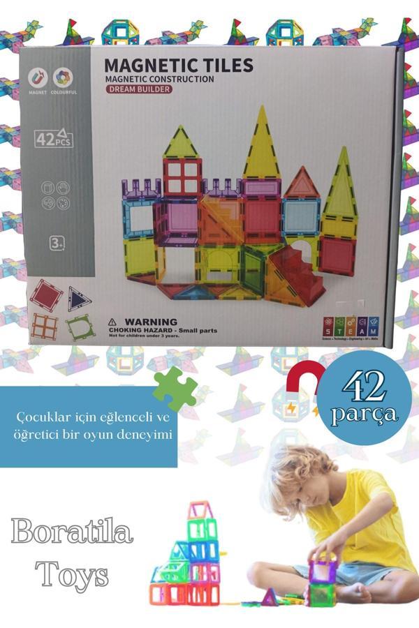 Manyetik Tiles Renkli 42 Parça Manyetik Yapı Magnetic Bloklar - Image 1