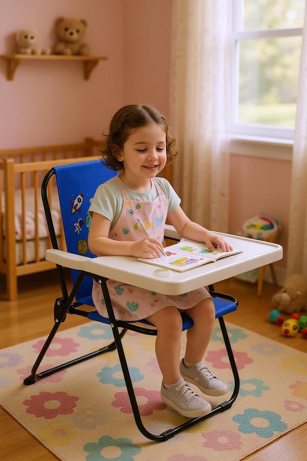 EXENT 2–6 Yaş, Katlanabilir Çocuk Sandalyesi ve Masası Tak-Çıkar Masa-Galaxy Uzay Yolu-MAVİ - Image 1