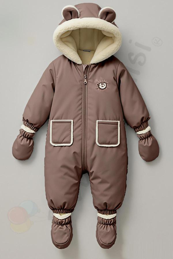 YENİ İçi Peluş Patikli Eldivenli Kapüşonlu Kar Kışlık Çocuk Erkek Bebek Astronot Tulum Kozmonot Mont - Image 1