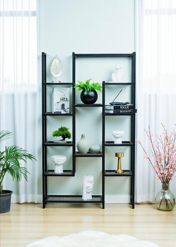 DEKORATİF SİYAH METAL KİTAPLIK 12 RAFLI ÜNİTE ÇOK AMAÇLI STAND SALON VE ÇALIŞMA ODASI DÜZENLEYİCİ  - Image 1