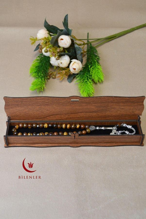 Kaplan Gözü Taşlı 33’lü Erkek Tesbih – Enerji Taşı, Ahşap Kutulu - Image 1