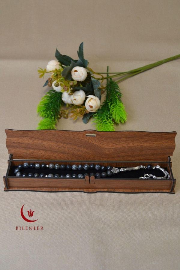 Labradorit Taşlı 33’lü Erkek Tesbih – Doğal Taş, Ahşap Kutulu - Image 1