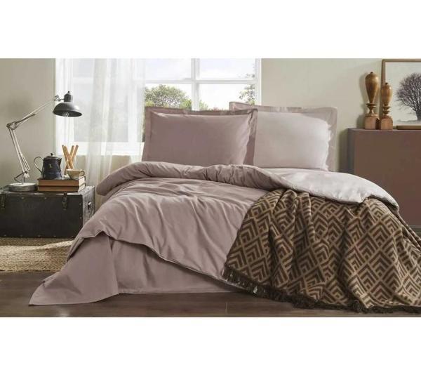 Özdilek Pamuk Battaniyeli Ranforce Çift Kişilik Nevresim Takımı-Bej Kahve - Image 1