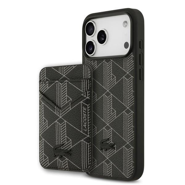 Lacoste İphone 17 Pro Max Kılıf Lisanslı M-Safeli Pu Deri Kartlıklı Karışık Monogram Desenli Siyah - Image 1