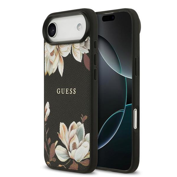 Guess İphone 17 Air Uyumlu Kılıf Guess Lisanslı M-Safeli Taneli Çiçek Tasarımlı Metal Yazı Logolu Siyah - Image 1