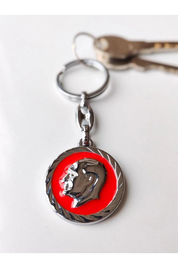 Atatürk Kabartmalı Kırmızı Metal Anahtarlık - Image 1
