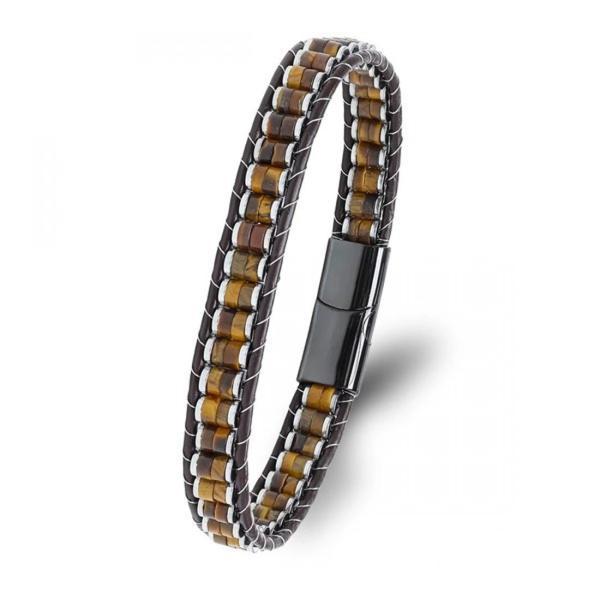 Moncuk Design Kaplan Gözü & Hematit Çelik Örgülü Deri Bileklik 33512B22D1 - Image 1