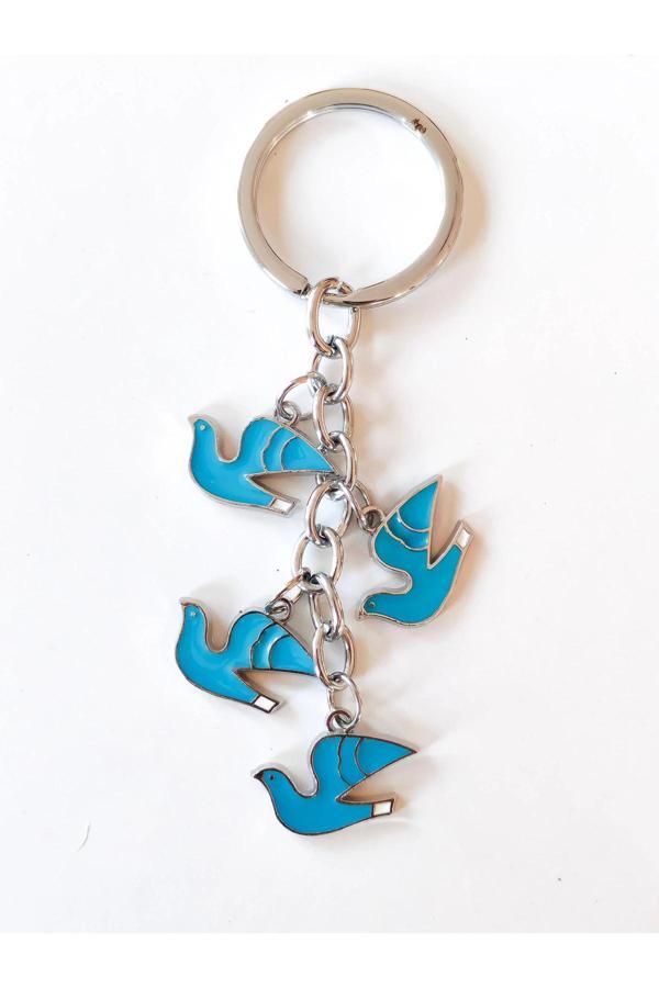 Kanat Çırpan Mavi Güvercilerden Metal Anahtarlık - Image 1