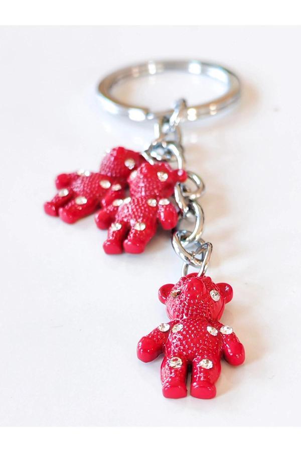 Kırmızı 3 Küçük Ayıcıklı Metal Anahtarlık - Image 1