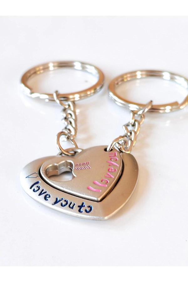 Çiftlere Özel İçiçe Kalp Şeklinde Metal İkiz Anahtarlık - Image 1