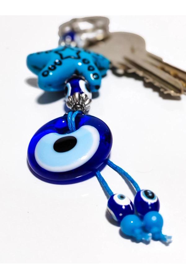 Deniz Yıldızlı Cam Nazar Boncuklu Anahtarlık - Image 1