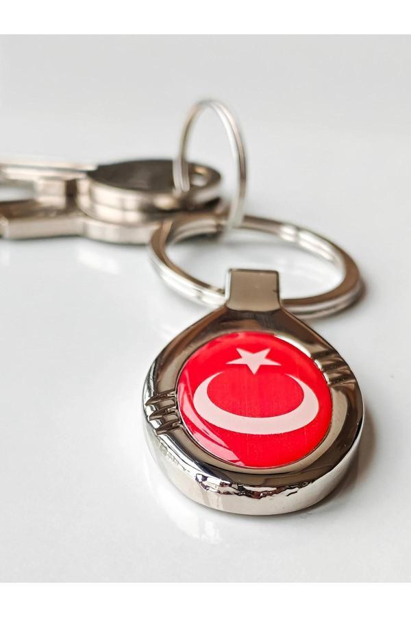 Kırmızı Türk Bayraklı Oval Metal Anahtarlık - Image 1