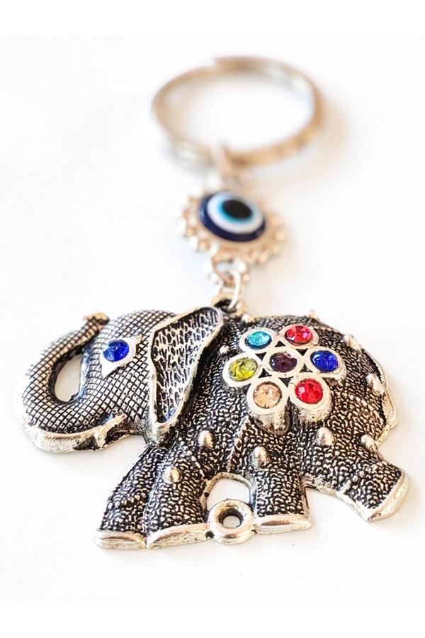 Renkli Taş Süslemeli Fil Metal Anahtarlık - Image 1