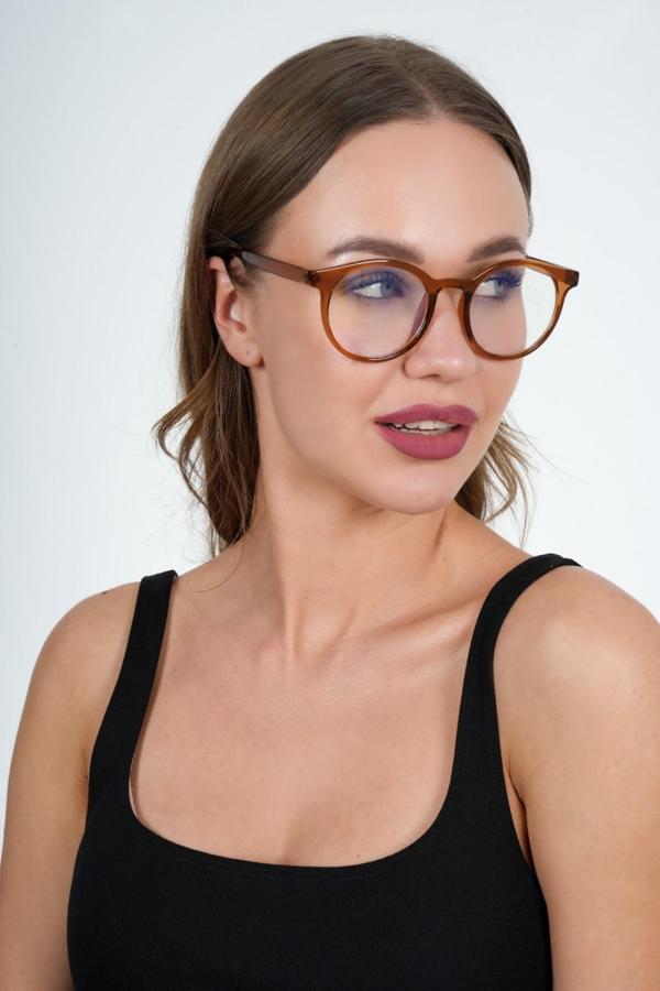 Yuvarlak Şeffaf Kahverengi Olivier Philippe Mavi Işık Koruyucu Gözlük - Image 1