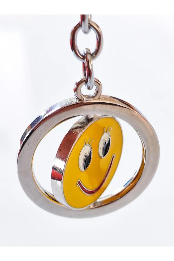 Sarı Gülen Surat Emojili Dönebilen Metal Anahtarlık - Image 1