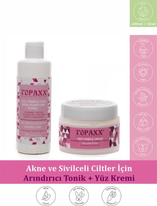 Topaxx Akne Sivilce Karşıtı Krem 50 ml + Yağlı Sivilceli Ciltler İçin Arındırıcı Tonik 200 ml - Image 1