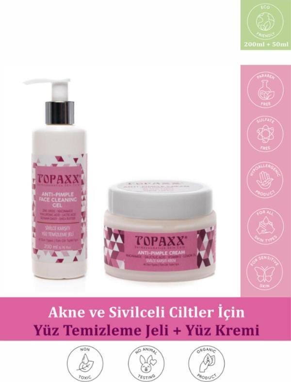 Topaxx Sivilce Karşıtı Krem 50 ml + Yağlı Sivilceli Ciltler İçin Yüz Temizleme Jeli 200 ml - Image 1