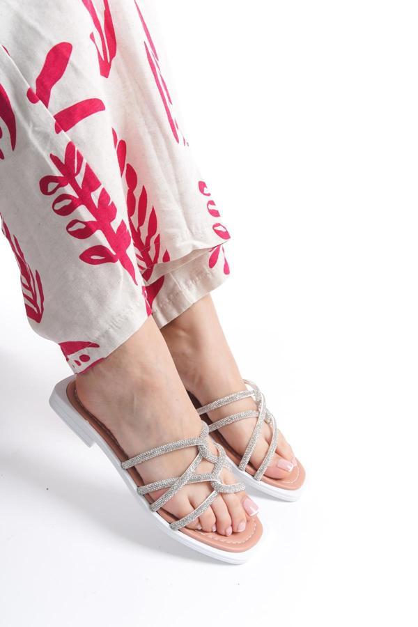 MİA026-1601 Günlük Kadın Taşlı Somon Tatil Terliği - Image 1