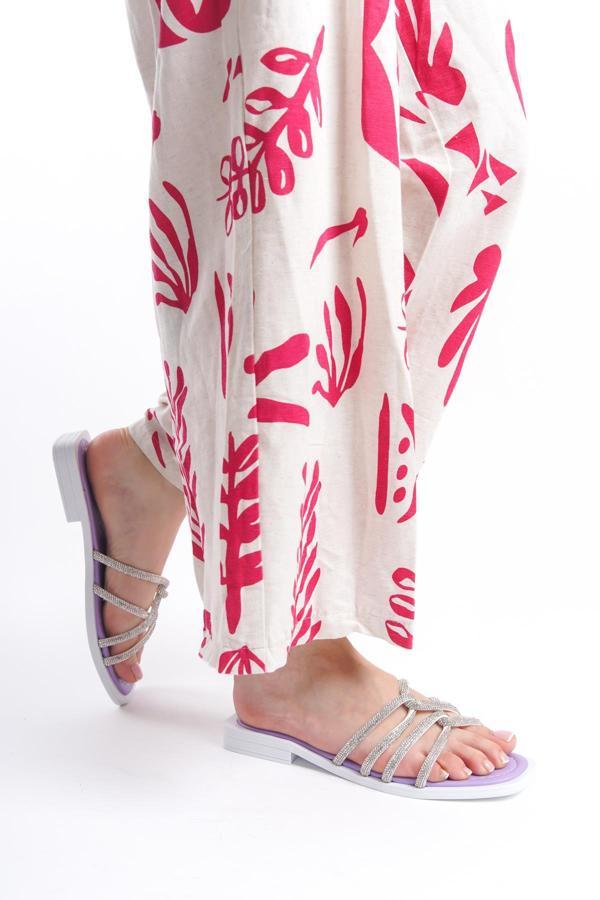 MİA026-1601 Günlük Kadın Taşlı Mor Tatil Terliği - Image 1