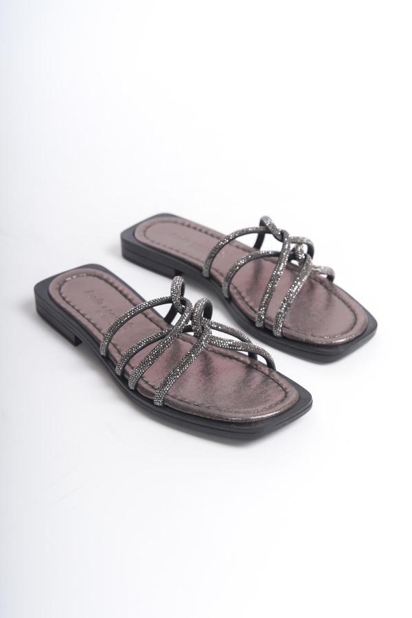 MİA026-1601 Günlük Kadın Taşlı Platin Tatil Terliği - Image 1