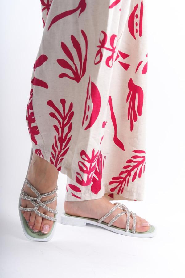 MİA026-1601 Günlük Kadın Taşlı Yeşil Tatil Terliği - Image 1