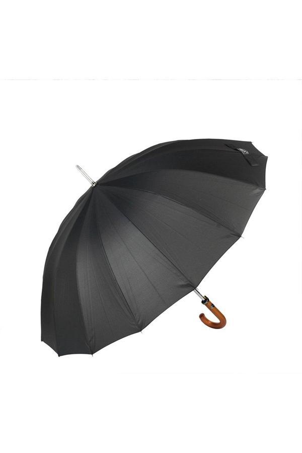 Marlux Siyah Ekose Ahşap Saplı 16 Çelik Telli Premium Lüks Erkek Baston Şemsiye M21MARMPR1025R002 - Image 1