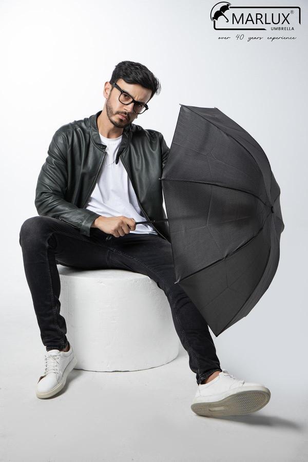 Marlux Siyah Gri Ekose Unisex Yarasa Tip Kırılmaz Şemsiye M21MAR077R002 - Image 1