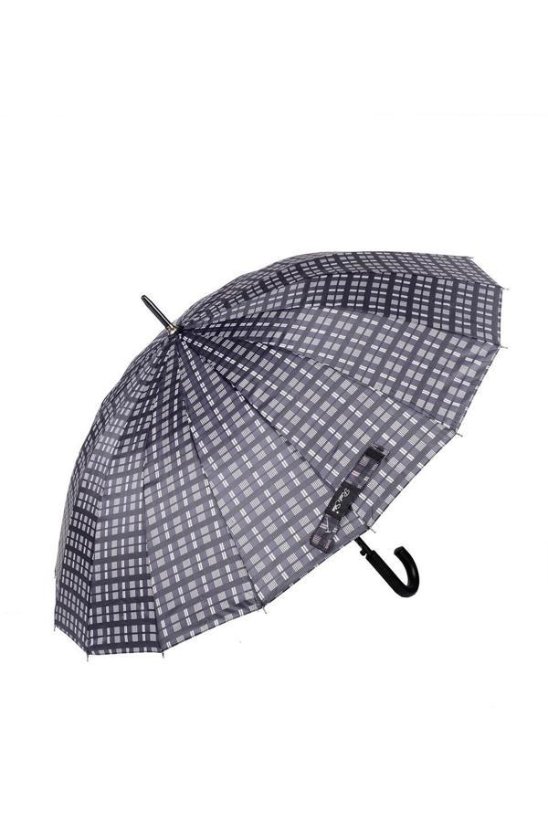 Marlux Rst  Gri Kare Ekose Fiber 16 Telli Erkek Baston Şemsiye M21MARRST02R002 - Image 1