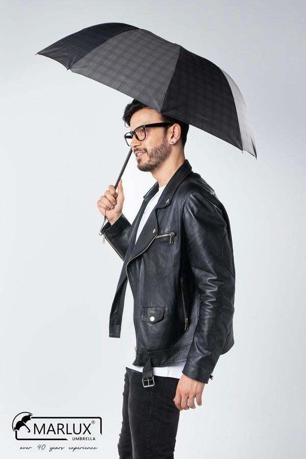 Marlux Siyah Ekose Unisex Yarasa Tip Kırılmaz Şemsiye M21MAR077R004 - Image 1
