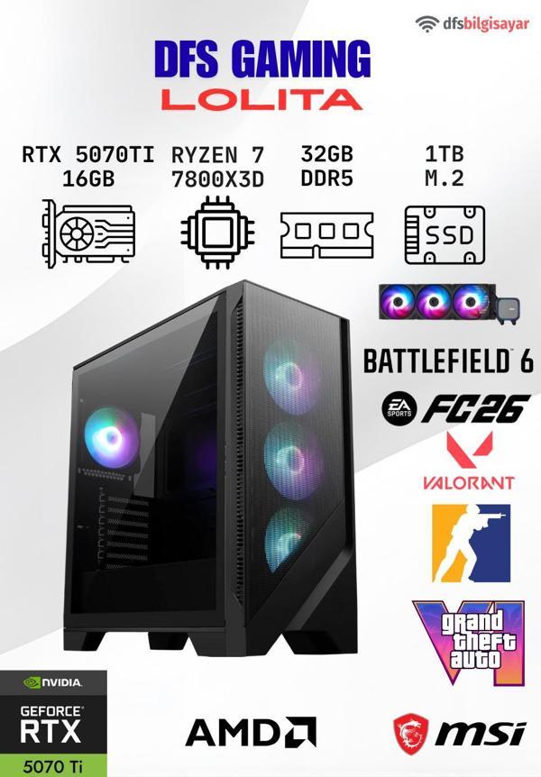 DFS GAMING LOLITA RYZEN 7 7800X3D-B650M-RTX 5070 TI 16GB-32GB DDR5 RAM-1TB M.2 SSD-OYUNCU BİLGİSAYARI - Image 1