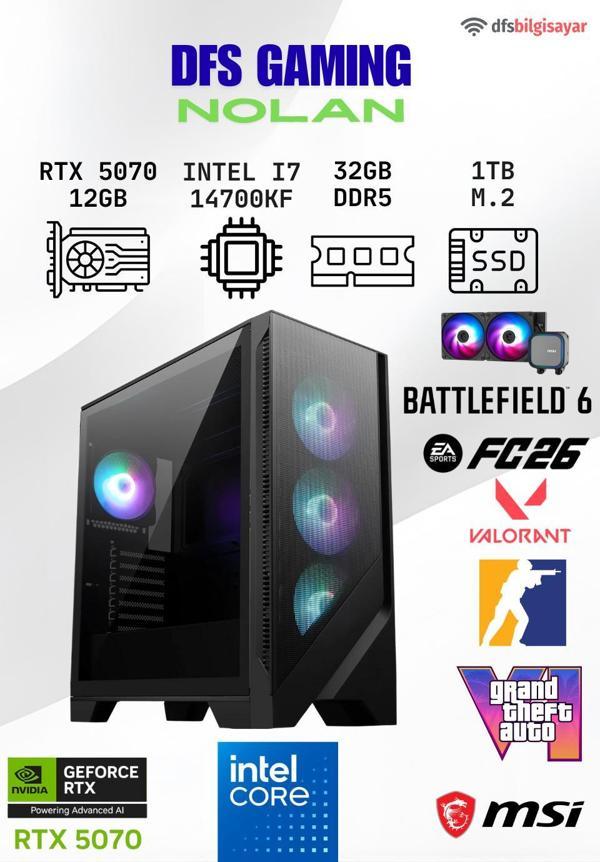 DFS GAMING NOLAN INTEL I7 14700KF-B760M WIFI-RTX 5070 12GB-32GB DDR5 RAM-1TB M.2 SSD-OYUNCU BİLGİSAYARI - Image 1