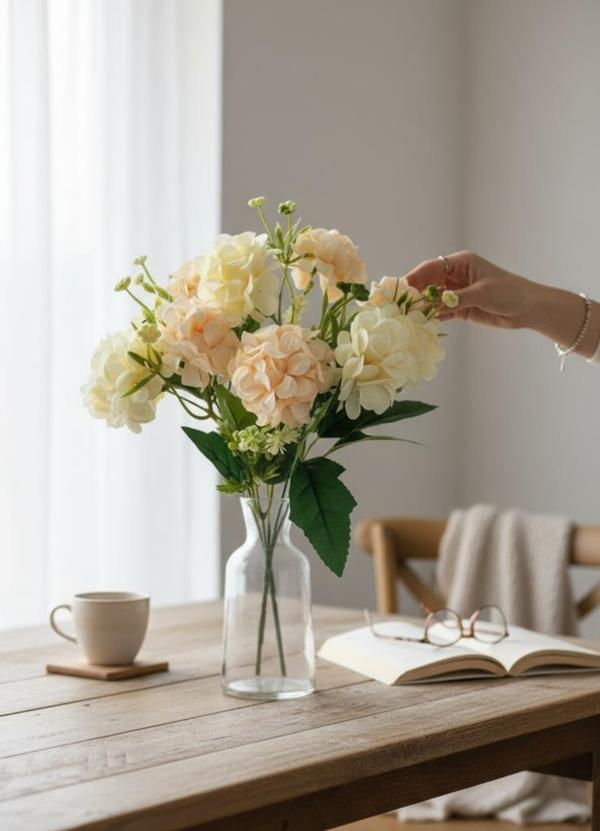 Yapay Çiçek Kartopu Krizantem Yavruağzı 5Dallı 10toplu Demet 30cm - Image 1