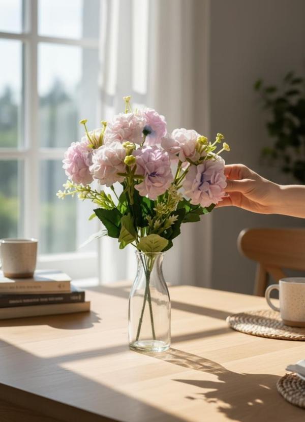 Yapay Çiçek Kartopu Krizantem Lila 5Dallı 10toplu Demet 30cm - Image 1