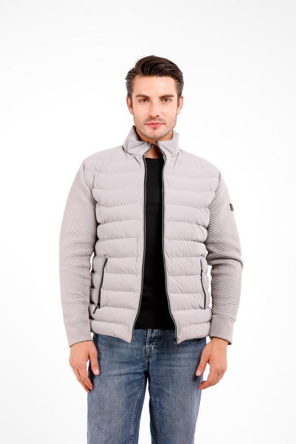 Vellum Kolları Triko İçi Astarlı Rüzgar Geçirmez Mont - Gri - Image 1