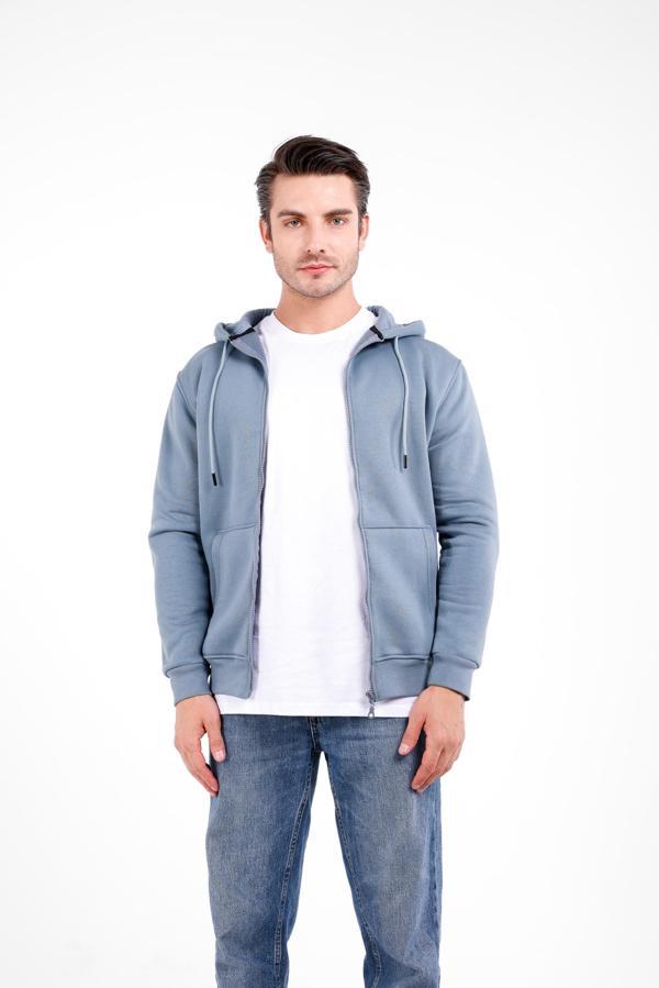 NİX 3 İplik Şardonlu Fermuarlı Kapüşonlu Sweat - Mavi - Image 1