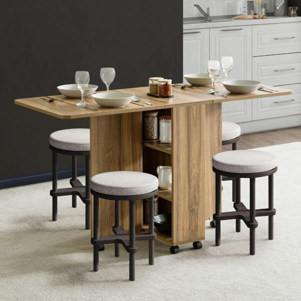 Blesk Arden Katlanabilir Tekerlekli Çok Amaçlı Yemek Masası – Raflı ve Portatif Tasarım - Image 1