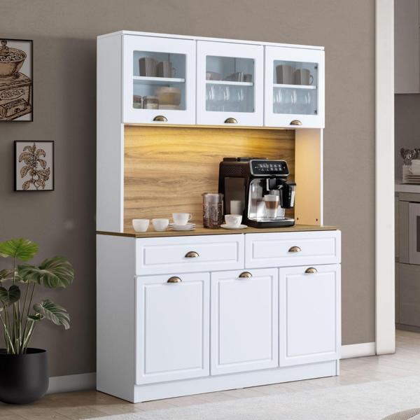 Blesk İnce Kum Aydınlatmalı Kahve Köşesi Dolabı – Raflı, Çekmeceli - Image 1