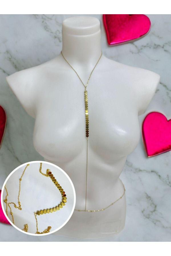 Ares Collection Paslanmaz Çelik Hematit Taşlı Kalpli Vücut Zinciri - Image 1