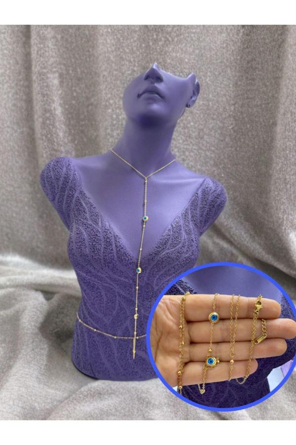 Ares Collection Paslanmaz Çelik Nazar Boncuklu Vücut Zinciri - Image 1