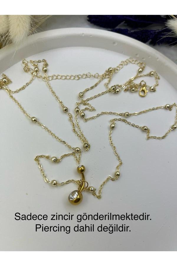 Ares Collection Gold Renk Dorika Toplu Kararmaz Piercing Uyumlu Sade Bel Göbek Zinciri - Image 1