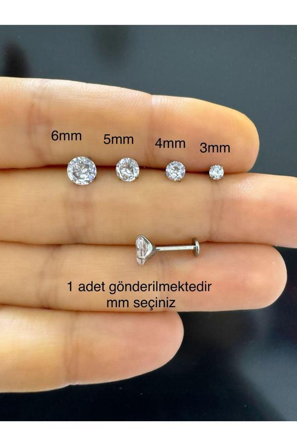 Ares Collection 1 Adet G23 Titanium Zirkon Tek Taş  Tragus Helix Flat Lobe Uyumlu Labret Piercing - Image 1
